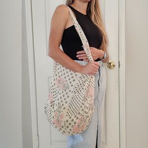 Free People Reusable Shopping Tote Large Pink Flowers Hippie Lightweight Cute